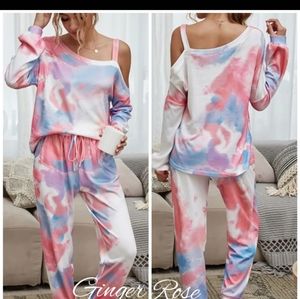 New Tie Dye White Pink Purple Lounge Set
